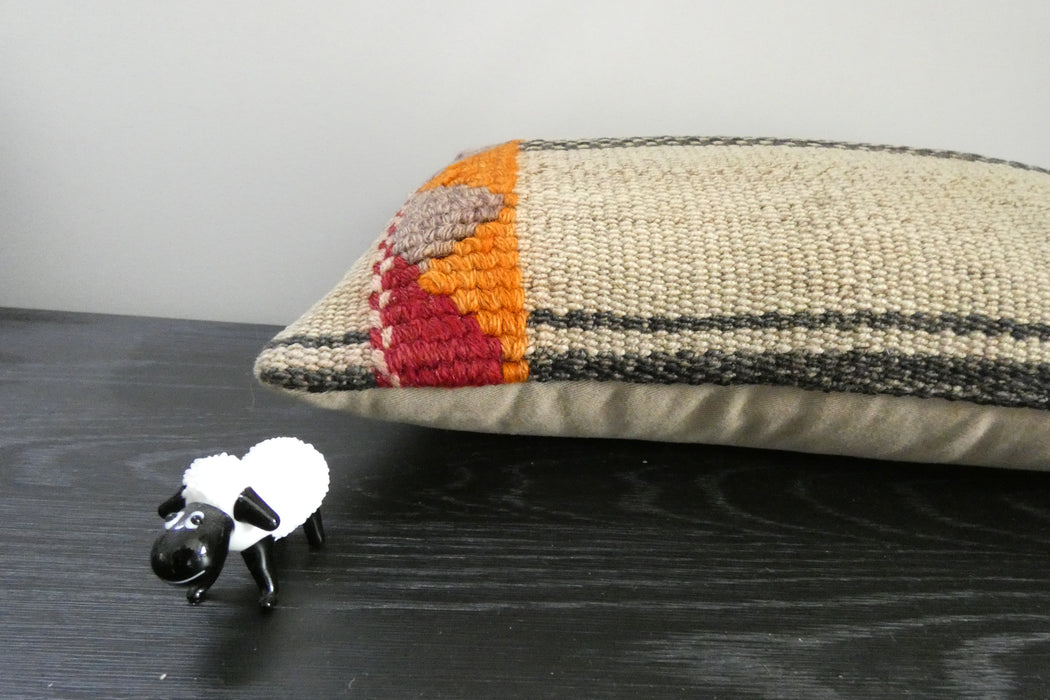 Handmade Turkish Kilim Cushion 30 x 50cm | Vintage Wool Lumbar Cushion with Insert | Organic Cotton Back | TK26-C1094- Rugs Direct NZ