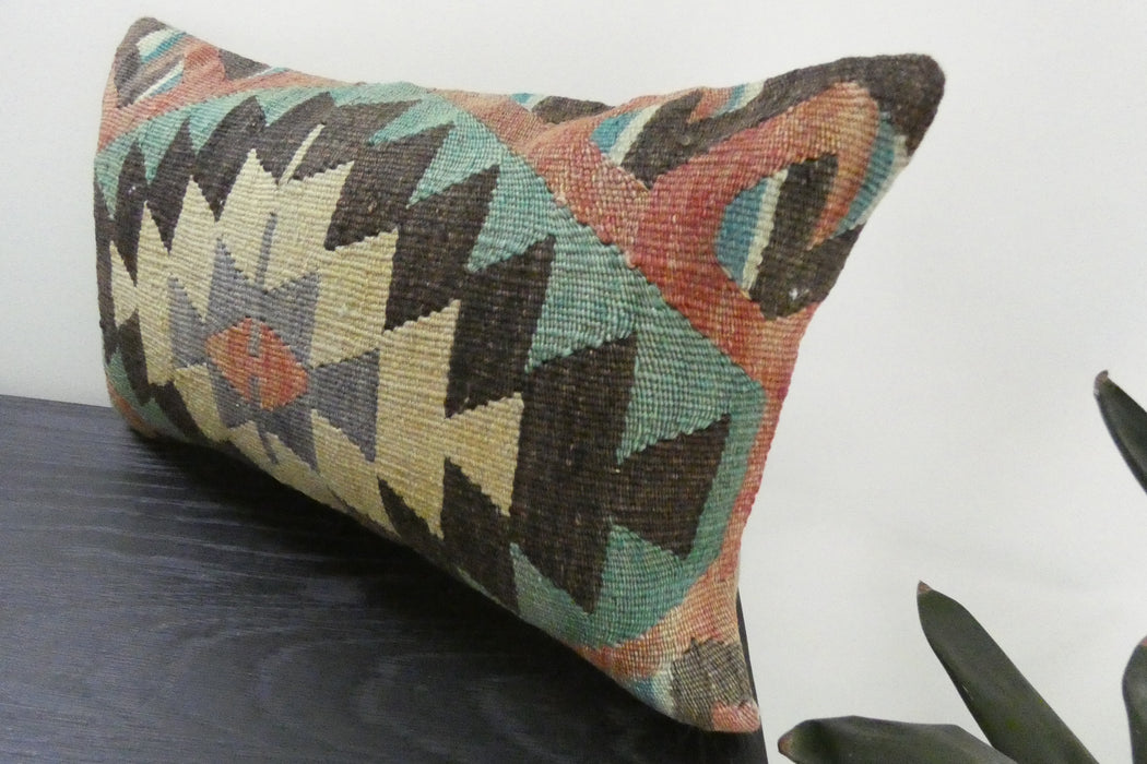 Handmade Turkish Kilim Cushion 30 x 50cm | Vintage Wool Lumbar Cushion with Insert | Organic Cotton Back | TK26-C1096- Rugs Direct NZ 
