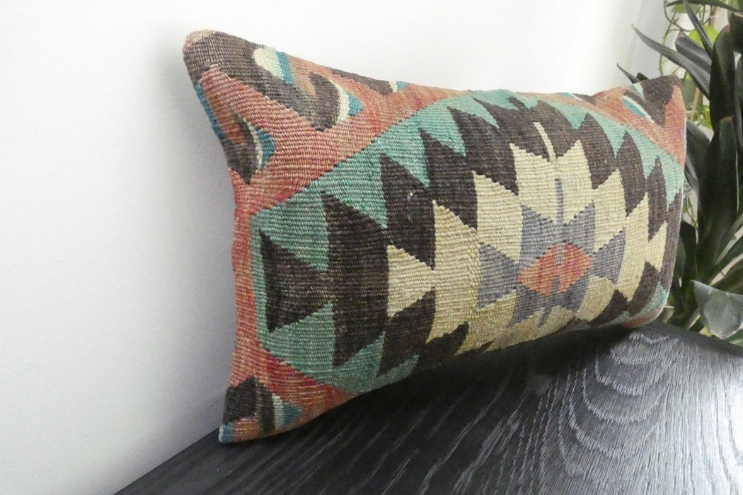 Handmade Turkish Kilim Cushion 30 x 50cm | Vintage Wool Lumbar Cushion with Insert | Organic Cotton Back | TK26-C1096- Rugs Direct NZ 