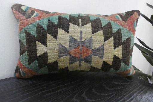 Handmade Turkish Kilim Cushion 30 x 50cm | Vintage Wool Lumbar Cushion with Insert | Organic Cotton Back | TK26-C1096- Rugs Direct NZ 