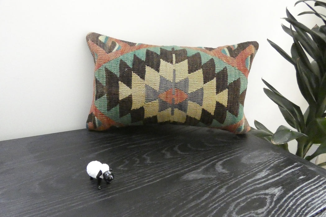 Handmade Turkish Kilim Cushion 30 x 50cm | Vintage Wool Lumbar Cushion with Insert | Organic Cotton Back | TK26-C1096- Rugs Direct Nz