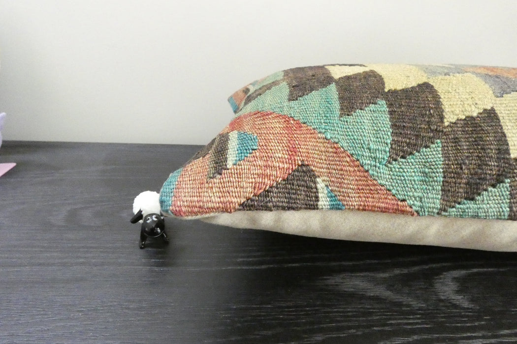 Handmade Turkish Kilim Cushion 30 x 50cm | Vintage Wool Lumbar Cushion with Insert | Organic Cotton Back | TK26-C1096- Rugs Direct NZ 
