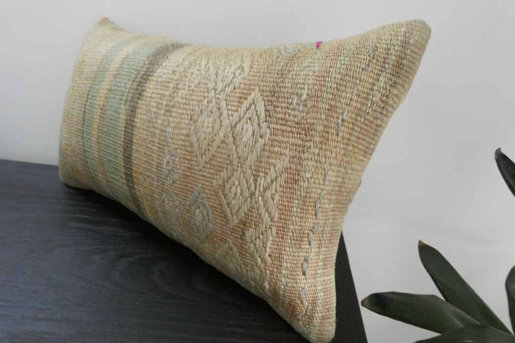 Handmade Turkish Kilim Cushion 30 x 50cm | Vintage Wool Lumbar Cushion with Insert | Organic Cotton Back | TK26-C1097- Rugs Direct NZ
