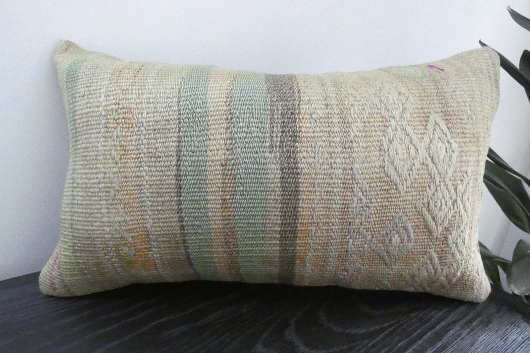 Handmade Turkish Kilim Cushion 30 x 50cm | Vintage Wool Lumbar Cushion with Insert | Organic Cotton Back | TK26-C1097- Rugs Direct NZ