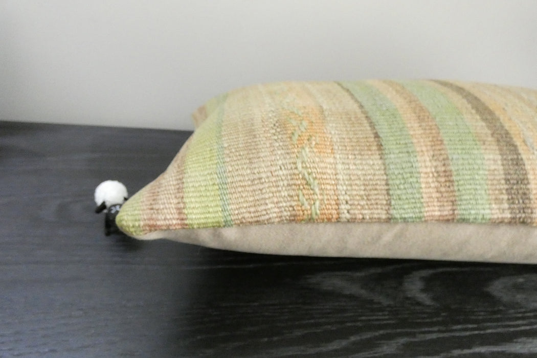 Handmade Turkish Kilim Cushion 30 x 50cm | Vintage Wool Lumbar Cushion with Insert | Organic Cotton Back | TK26-C1097- Rugs Direct NZ