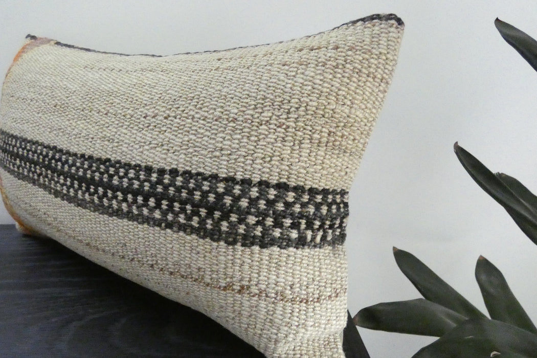Handmade Turkish Kilim Cushion 30 x 50cm | Vintage Wool Lumbar Cushion with Insert | Organic Cotton Back | TK26-C1098- Rugs Direct NZ