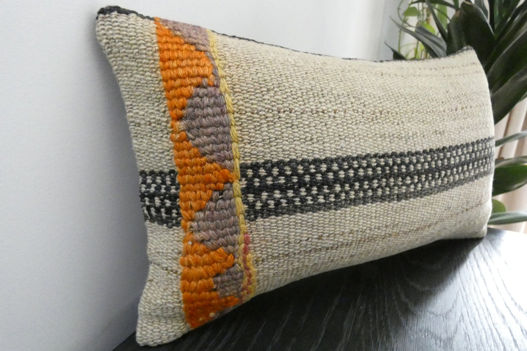 Handmade Turkish Kilim Cushion 30 x 50cm | Vintage Wool Lumbar Cushion with Insert | Organic Cotton Back | TK26-C1098- Rugs Direct NZ