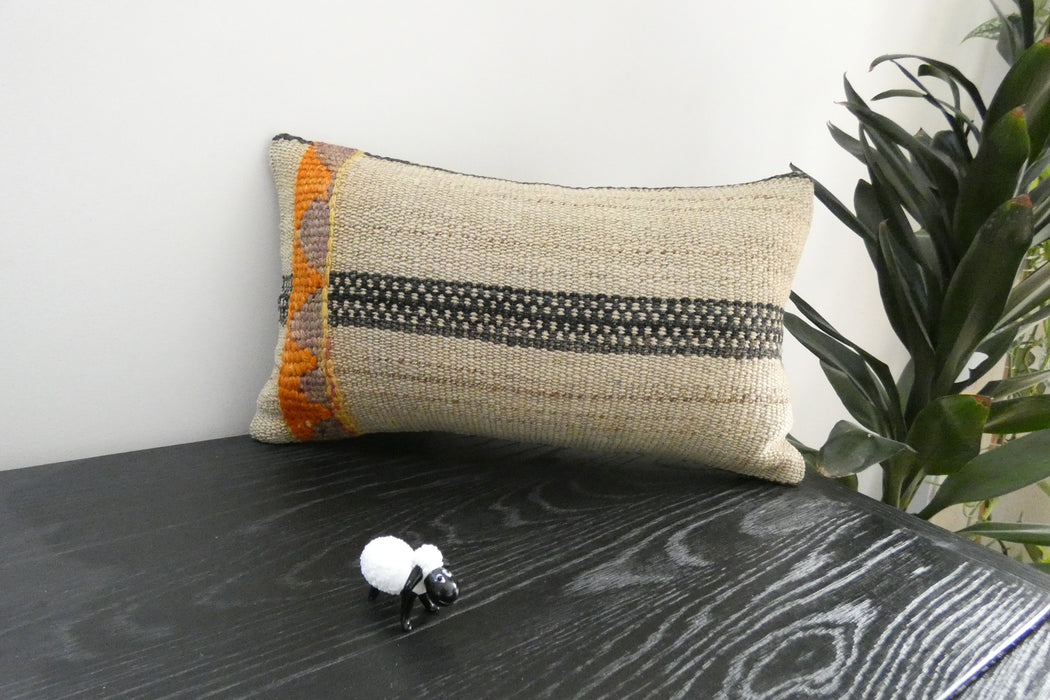 Handmade Turkish Kilim Cushion 30 x 50cm | Vintage Wool Lumbar Cushion with Insert | Organic Cotton Back | TK26-C1098- Rugs Direct NZ