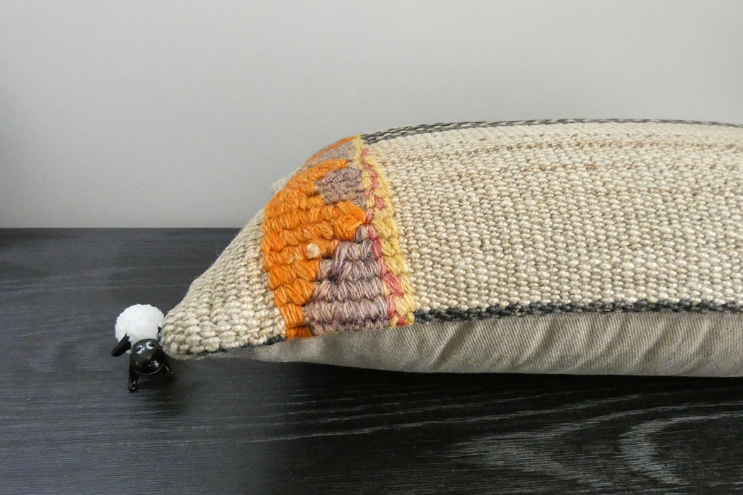 Handmade Turkish Kilim Cushion 30 x 50cm | Vintage Wool Lumbar Cushion with Insert | Organic Cotton Back | TK26-C1098- Rugs Direct NZ