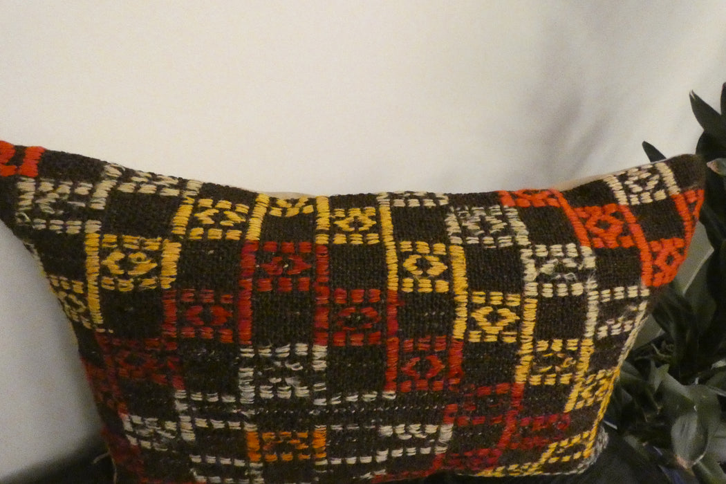 Handmade Anatolian Kilim Cushion Cover with Insert 40 x 60cm | Vintage Turkish Wool Lumbar Pillow | Organic Cotton Back | TK26-C1101- Rugs Direct NZ