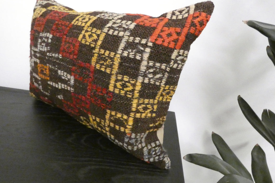 Handmade Anatolian Kilim Cushion Cover with Insert 40 x 60cm | Vintage Turkish Wool Lumbar Pillow | Organic Cotton Back | TK26-C1101- Rugs Direct NZ