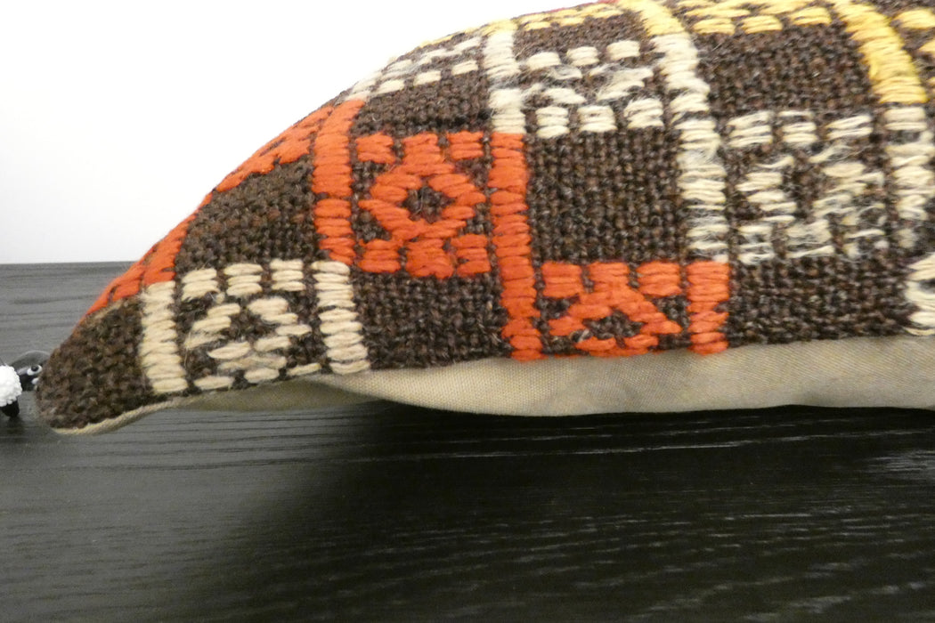 Handmade Anatolian Kilim Cushion Cover with Insert 40 x 60cm | Vintage Turkish Wool Lumbar Pillow | Organic Cotton Back | TK26-C1101- Rugs Direct NZ