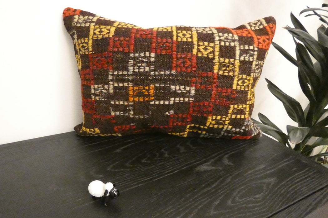 Handmade Anatolian Kilim Cushion Cover with Insert 40 x 60cm | Vintage Turkish Wool Lumbar Pillow | Organic Cotton Back | TK26-C1101- Rugs Direct NZ