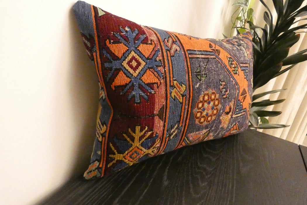 Handmade Anatolian Kilim Cushion Cover with Insert 40 x 60cm | Vintage Turkish Wool Lumbar Pillow | Organic Cotton Back | TK26-C1102- Rugs Direct NZ