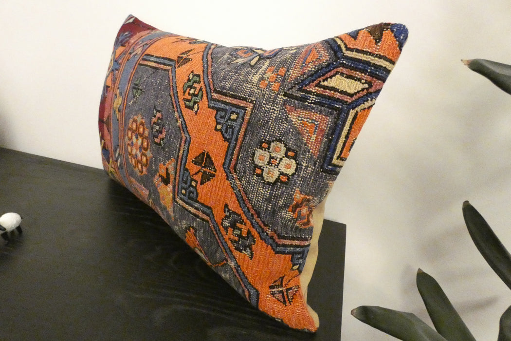 Handmade Anatolian Kilim Cushion Cover with Insert 40 x 60cm | Vintage Turkish Wool Lumbar Pillow | Organic Cotton Back | TK26-C1102- Rugs Direct NZ