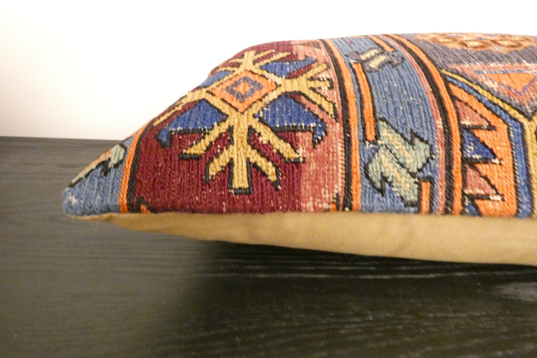 Handmade Anatolian Kilim Cushion Cover with Insert 40 x 60cm | Vintage Turkish Wool Lumbar Pillow | Organic Cotton Back | TK26-C1102- Rugs Direct NZ