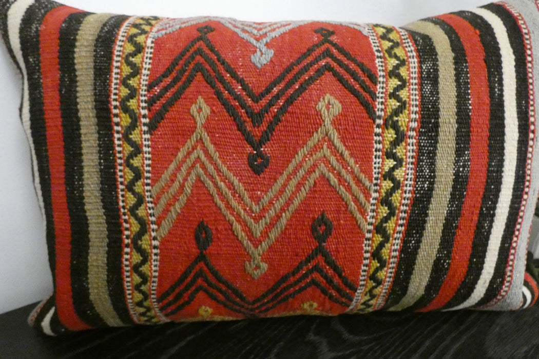Handmade Anatolian Kilim Cushion Cover with Insert 40 x 60cm | Vintage Turkish Wool Lumbar Pillow | Organic Cotton Back | TK26-C1103- Rugs Direct NZ