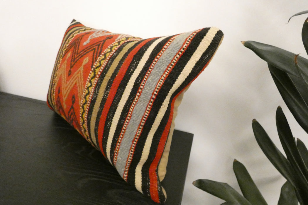 Handmade Anatolian Kilim Cushion Cover with Insert 40 x 60cm | Vintage Turkish Wool Lumbar Pillow | Organic Cotton Back | TK26-C1103- Rugs Direct NZ