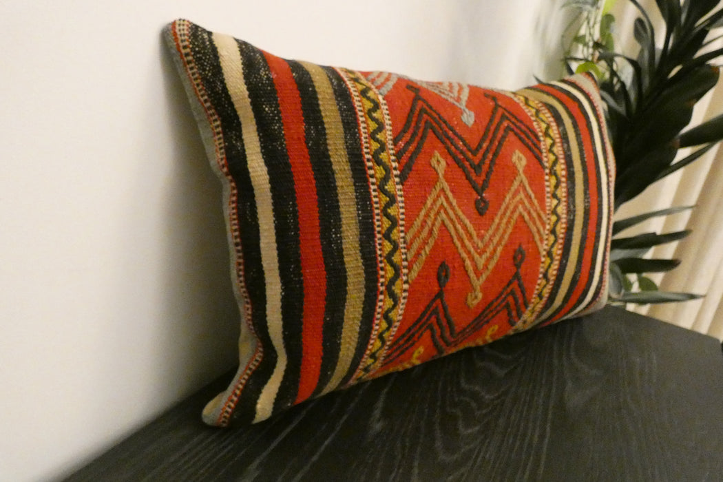 Handmade Anatolian Kilim Cushion Cover with Insert 40 x 60cm | Vintage Turkish Wool Lumbar Pillow | Organic Cotton Back | TK26-C1103- Rugs Direct NZ