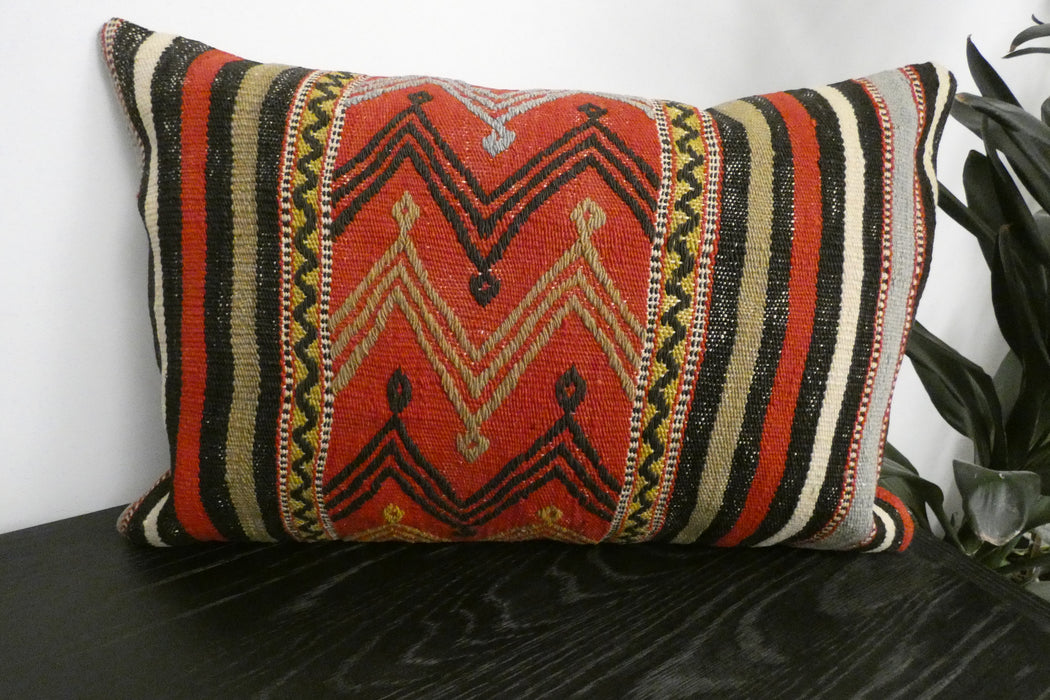 Handmade Anatolian Kilim Cushion Cover with Insert 40 x 60cm | Vintage Turkish Wool Lumbar Pillow | Organic Cotton Back | TK26-C1103- Rugs Direct NZ
