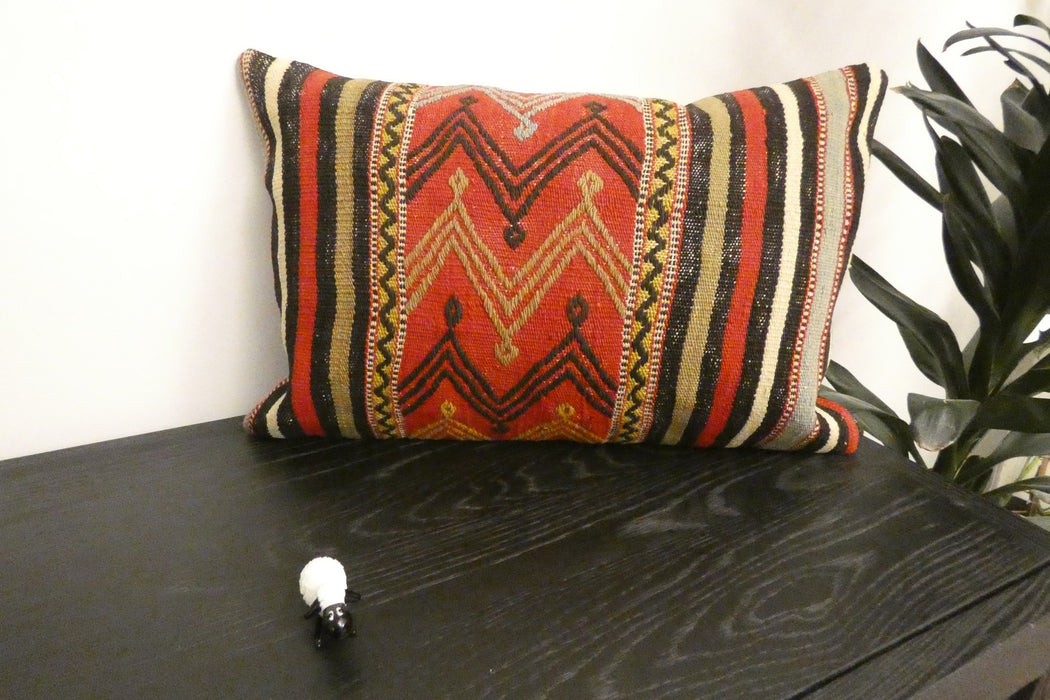 Handmade Anatolian Kilim Cushion Cover with Insert 40 x 60cm | Vintage Turkish Wool Lumbar Pillow | Organic Cotton Back | TK26-C1103- Rugs Direct NZ
