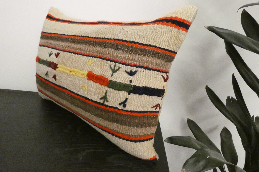 Handmade Anatolian Kilim Cushion Cover with Insert 40 x 60cm | Vintage Turkish Wool Lumbar Pillow | Organic Cotton Back | TK26-C1106- Rugs Direct NZ