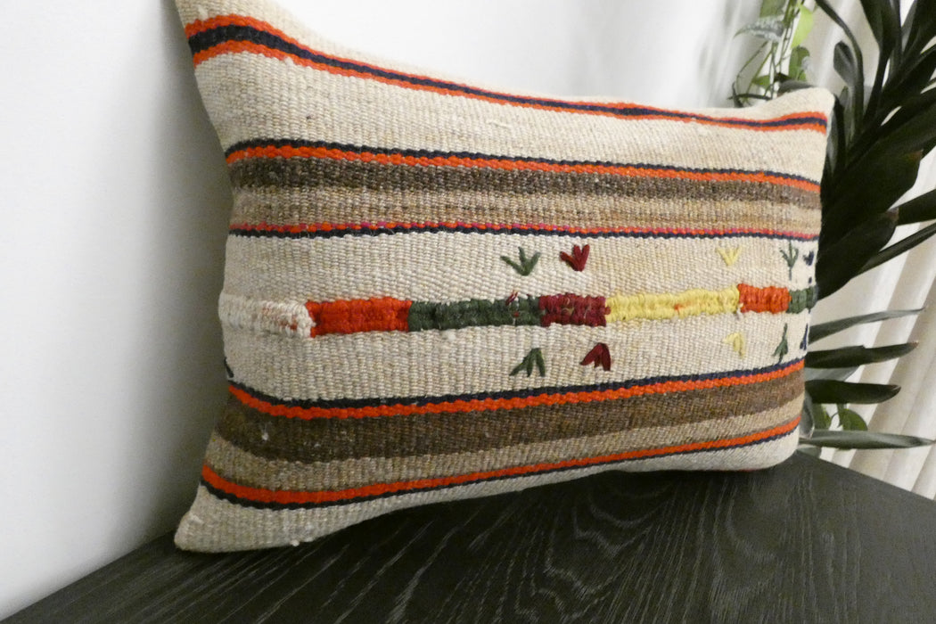 Handmade Anatolian Kilim Cushion Cover with Insert 40 x 60cm | Vintage Turkish Wool Lumbar Pillow | Organic Cotton Back | TK26-C1106- Rugs Direct NZ