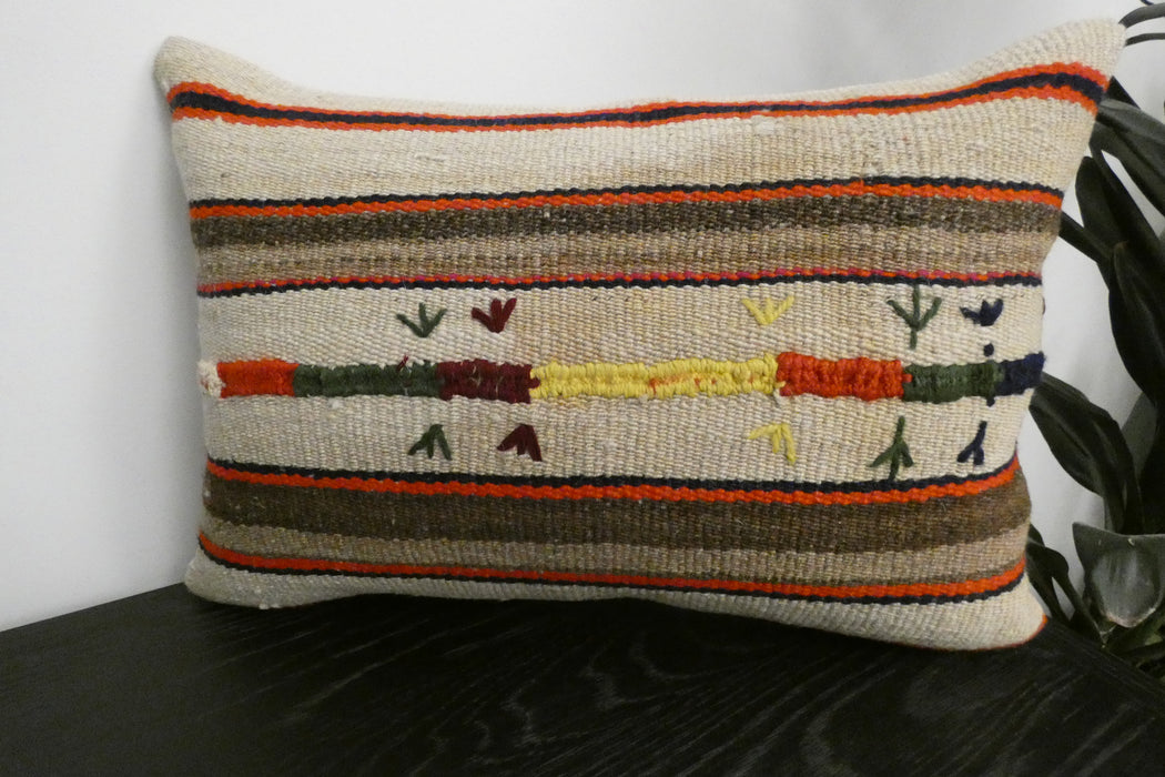 Handmade Anatolian Kilim Cushion Cover with Insert 40 x 60cm | Vintage Turkish Wool Lumbar Pillow | Organic Cotton Back | TK26-C1106- Rugs Direct NZ