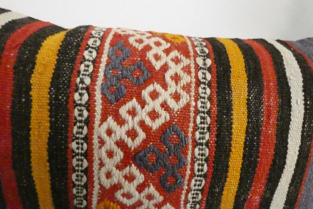 Handmade Anatolian Kilim Cushion Cover with Insert 40 x 60cm | Vintage Turkish Wool Lumbar Pillow | Organic Cotton Back | TK26-C1110- Rugs Direct NZ 