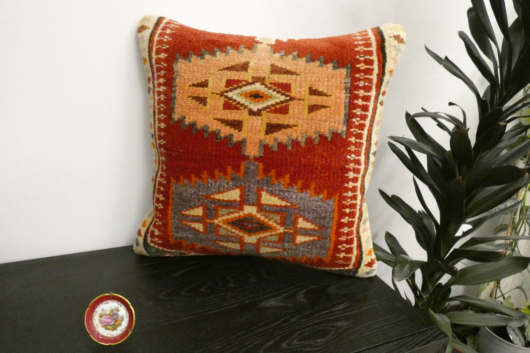 Handmade Turkish Rug Cushion Cover 60 x 60cm with Insert | Original Anatolian Rug | Organic Cotton Backing | TK26-C1116- Rugs Direct NZ