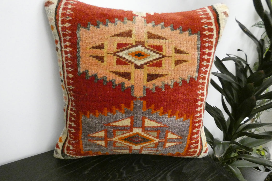 Handmade Turkish Rug Cushion Cover 60 x 60cm with Insert | Original Anatolian Rug | Organic Cotton Backing | TK26-C1116- Rugs Direct NZ