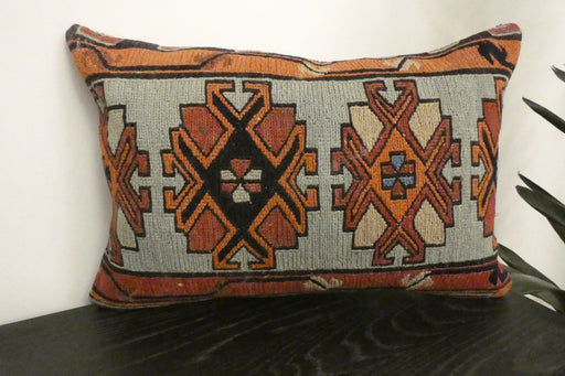 Handmade Anatolian Kilim Cushion Cover with Insert 40 x 60cm | Vintage Turkish Wool Lumbar Pillow | Organic Cotton Back | TK26-C1121- Rugs Direct NZ