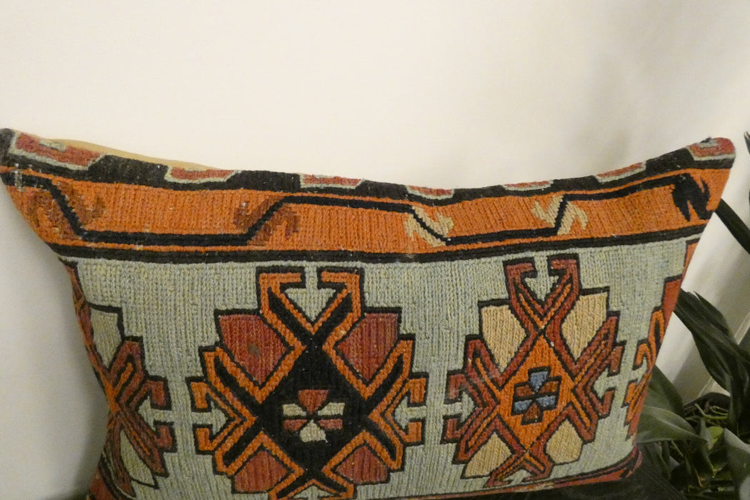 Handmade Anatolian Kilim Cushion Cover with Insert 40 x 60cm | Vintage Turkish Wool Lumbar Pillow | Organic Cotton Back | TK26-C1121- Rugs Direct NZ