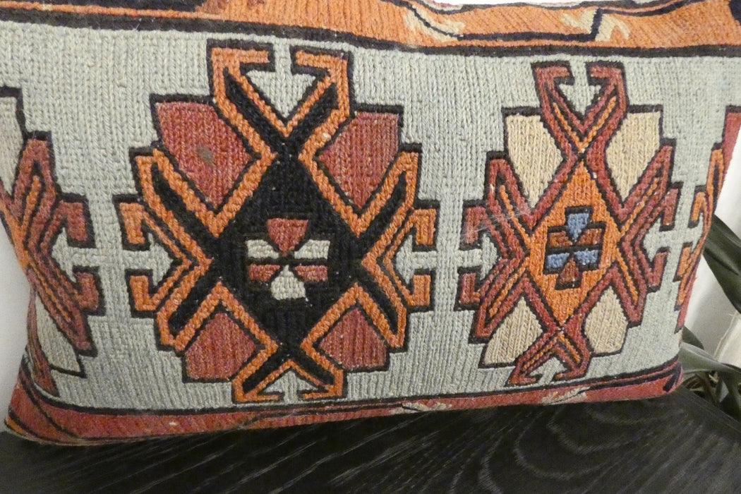 Handmade Anatolian Kilim Cushion Cover with Insert 40 x 60cm | Vintage Turkish Wool Lumbar Pillow | Organic Cotton Back | TK26-C1121- Rugs Direct NZ