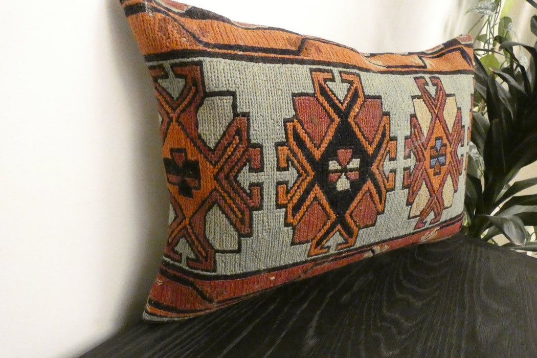 Handmade Anatolian Kilim Cushion Cover with Insert 40 x 60cm | Vintage Turkish Wool Lumbar Pillow | Organic Cotton Back | TK26-C1121- Rugs Direct NZ