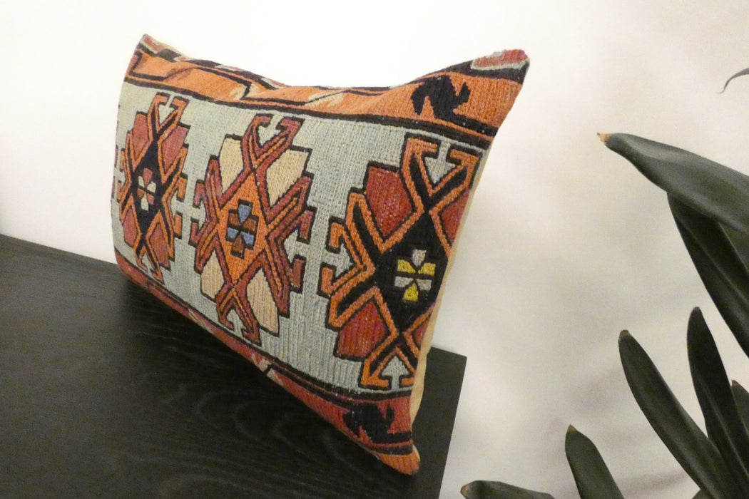 Handmade Anatolian Kilim Cushion Cover with Insert 40 x 60cm | Vintage Turkish Wool Lumbar Pillow | Organic Cotton Back | TK26-C1121- Rugs Direct NZ