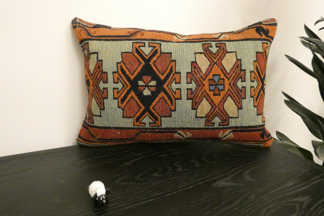 Handmade Anatolian Kilim Cushion Cover with Insert 40 x 60cm | Vintage Turkish Wool Lumbar Pillow | Organic Cotton Back | TK26-C1121- Rugs Direct NZ