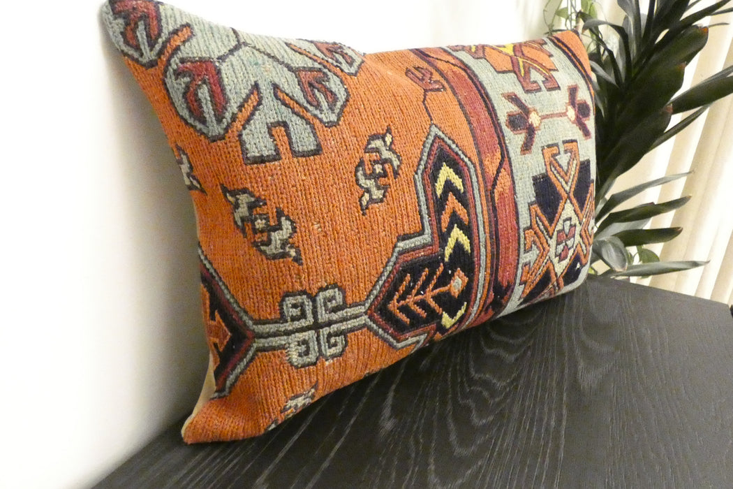 Handmade Anatolian Kilim Cushion Cover with Insert 40 x 60cm | Vintage Turkish Wool Lumbar Pillow | Organic Cotton Back | TK26-C1122- Rugs Direct NZ