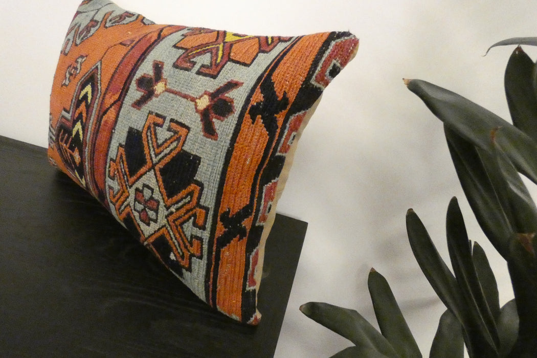 Handmade Anatolian Kilim Cushion Cover with Insert 40 x 60cm | Vintage Turkish Wool Lumbar Pillow | Organic Cotton Back | TK26-C1122- Rugs Direct NZ