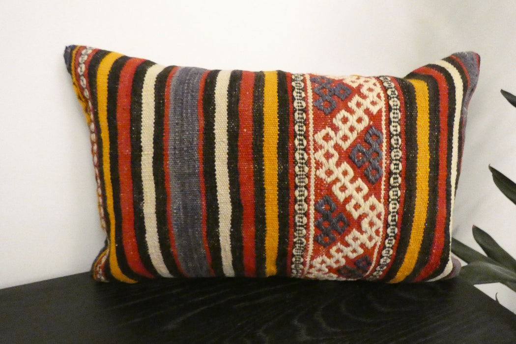 Handmade Anatolian Kilim Cushion Cover with Insert 40 x 60cm | Vintage Turkish Wool Lumbar Pillow | Organic Cotton Back | TK26-C1123- Rugs Direct NZ