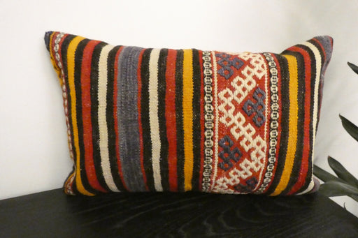 Handmade Anatolian Kilim Cushion Cover with Insert 40 x 60cm | Vintage Turkish Wool Lumbar Pillow | Organic Cotton Back | TK26-C1123- Rugs Direct NZ