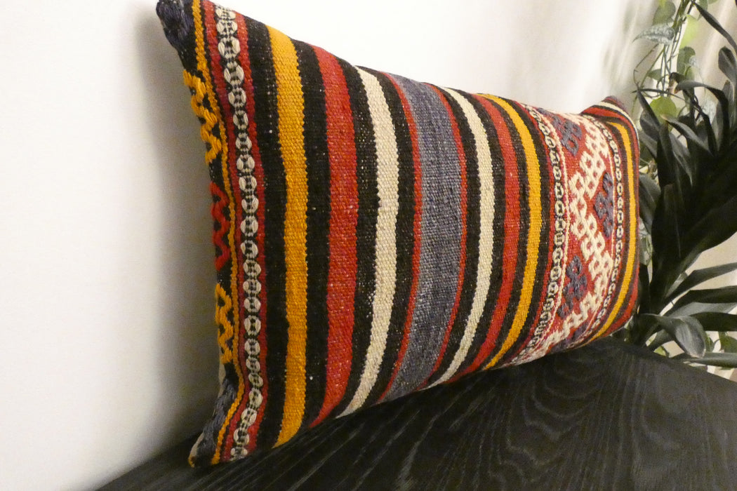 Handmade Anatolian Kilim Cushion Cover with Insert 40 x 60cm | Vintage Turkish Wool Lumbar Pillow | Organic Cotton Back | TK26-C1123- Rugs Direct NZ