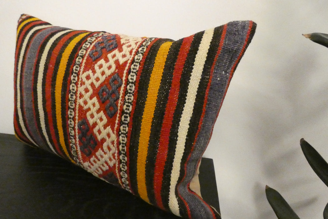 Handmade Anatolian Kilim Cushion Cover with Insert 40 x 60cm | Vintage Turkish Wool Lumbar Pillow | Organic Cotton Back | TK26-C1123- Rugs Direct NZ