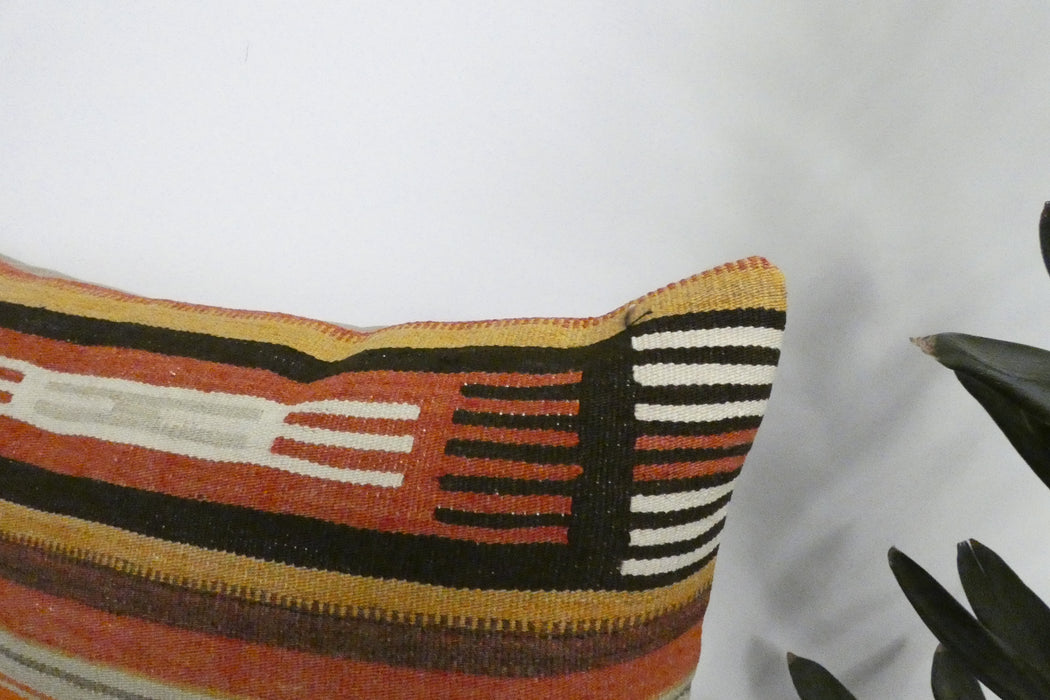 andmade Anatolian Kilim Cushion Cover with Insert 40 x 60cm | Vintage Turkish Wool Lumbar Pillow | Organic Cotton Back | TK26-C1124- Rugs Direct NZ 