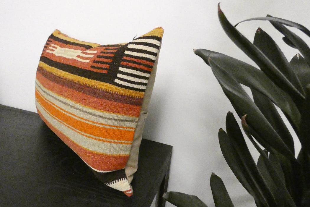 andmade Anatolian Kilim Cushion Cover with Insert 40 x 60cm | Vintage Turkish Wool Lumbar Pillow | Organic Cotton Back | TK26-C1124- Rugs Direct NZ 