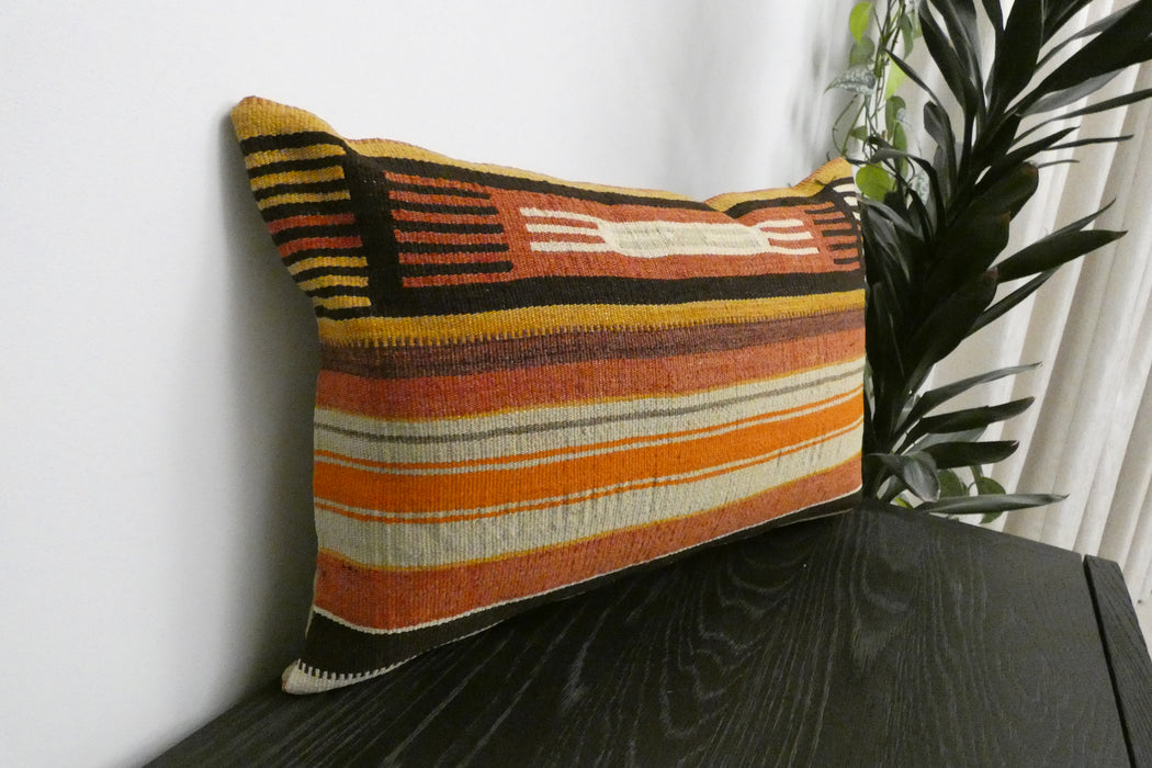 Handmade Anatolian Kilim Cushion Cover with Insert 40 x 60cm | Vintage Turkish Wool Lumbar Pillow | Organic Cotton Back | TK26-C1124- Rugs Direct NZ 