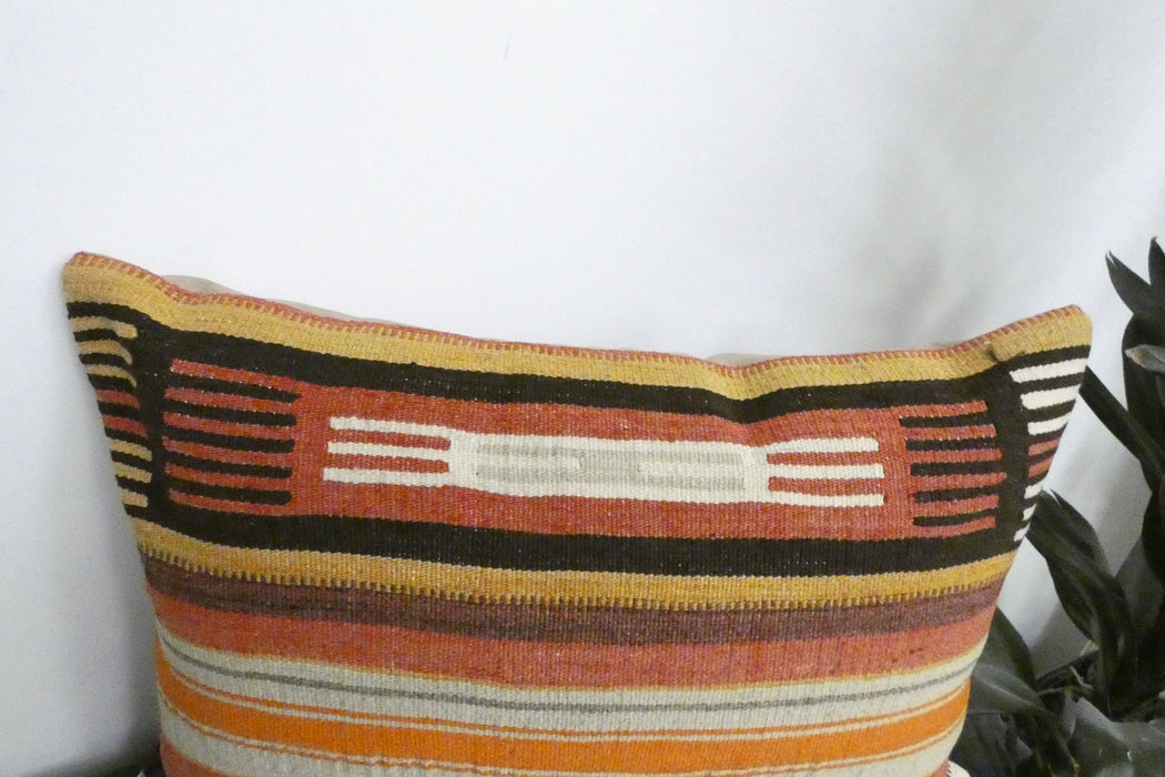 andmade Anatolian Kilim Cushion Cover with Insert 40 x 60cm | Vintage Turkish Wool Lumbar Pillow | Organic Cotton Back | TK26-C1124- Rugs Direct NZ 