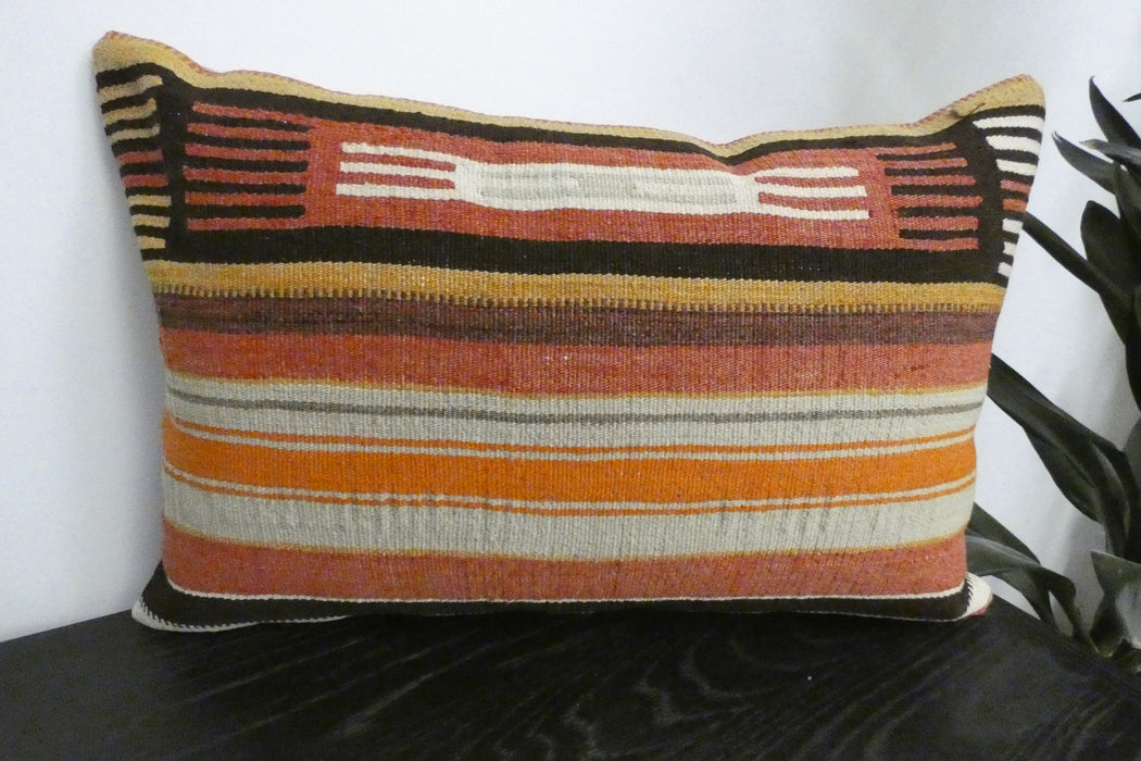 andmade Anatolian Kilim Cushion Cover with Insert 40 x 60cm | Vintage Turkish Wool Lumbar Pillow | Organic Cotton Back | TK26-C1124- Rugs Direct NZ 