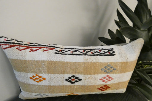 Handmade Turkish Kilim Cushion 30 x 50cm , Vintage Wool Lumbar Cushion with Insert,  Organic Cotton Back- Rugs direct New Zealand 