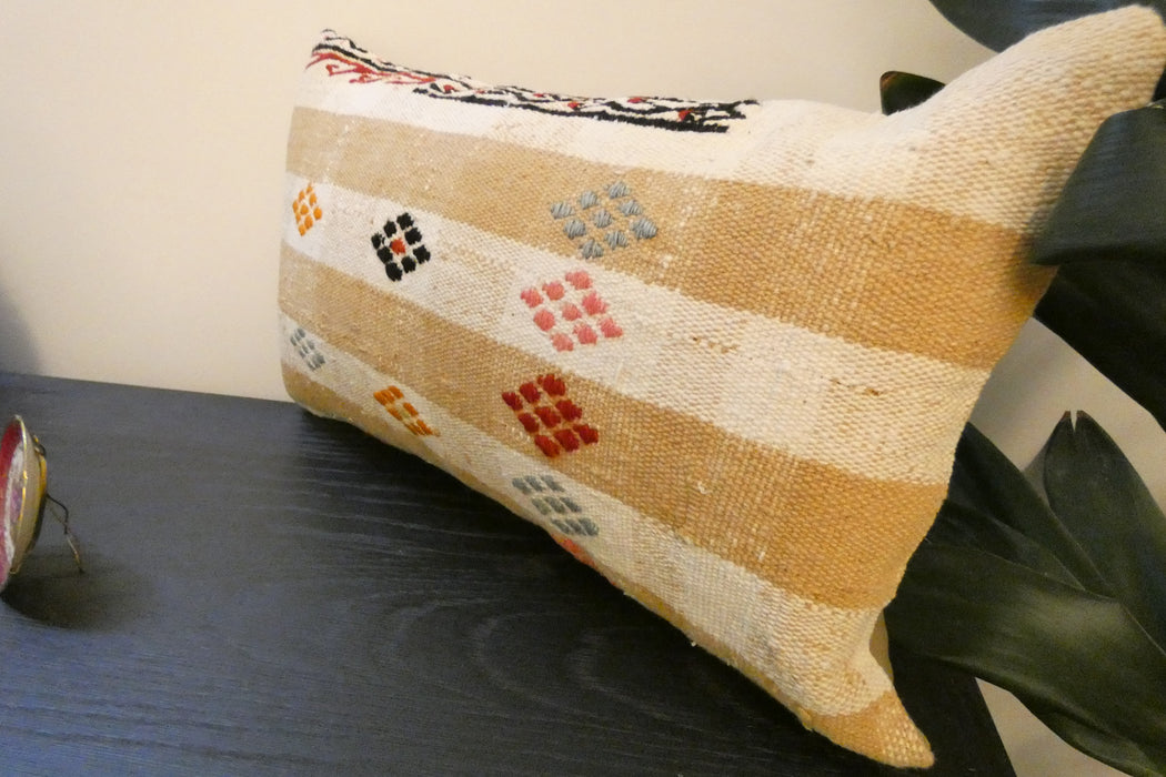 Handmade Turkish Kilim Cushion 30 x 50cm , Vintage Wool Lumbar Cushion with Insert,  Organic Cotton Back- Rugs direct New Zealand 